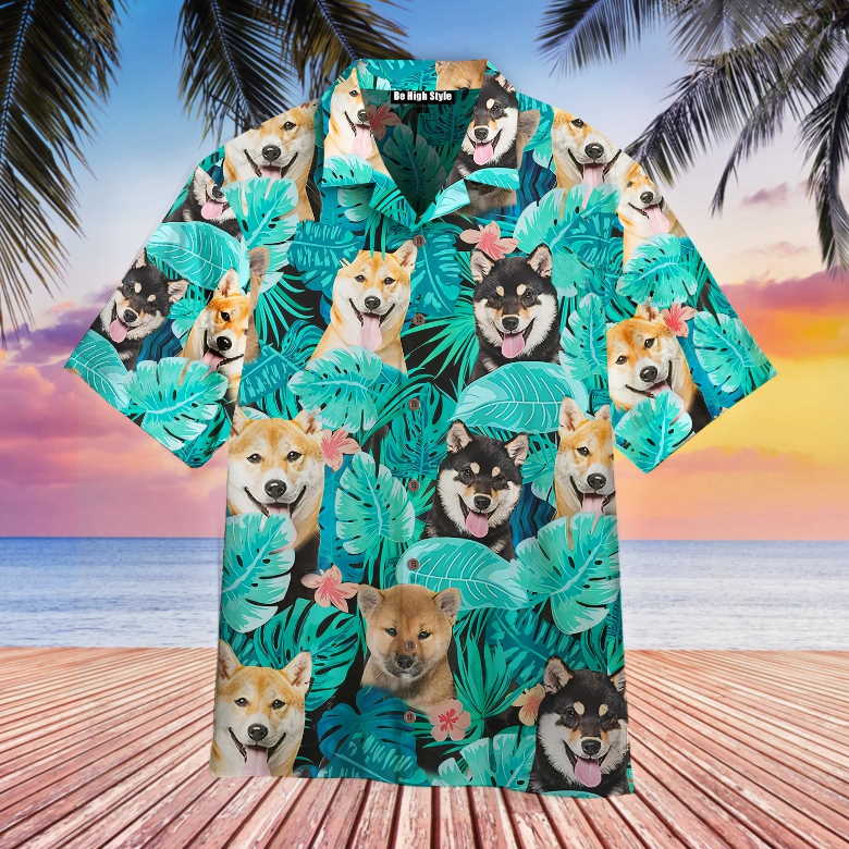 3D Tropical Shiba Inu Dog Hawaiian Shirt