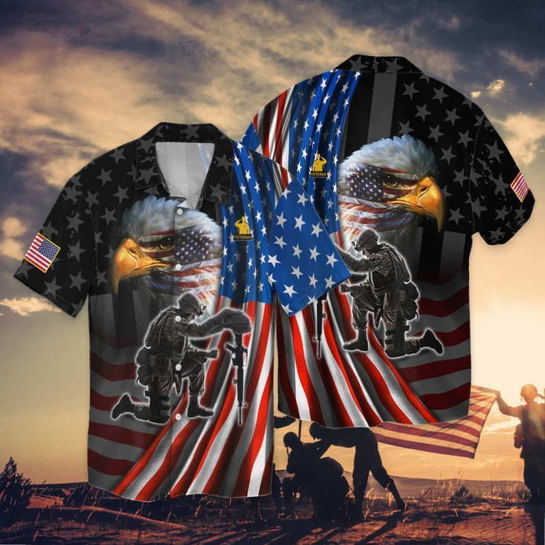 4th Of July Independence Day Memorial Day Eagle And Veteran Hawaiian Shirt