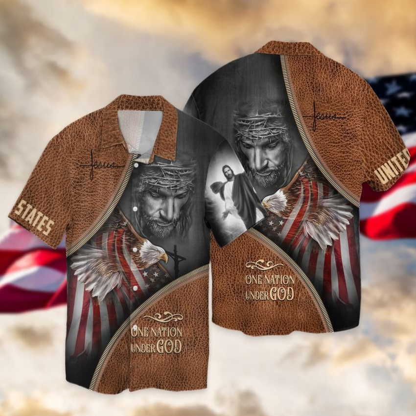 4th Of July Independence Day United States One Nation Under God Jesus Hawaiian Shirt