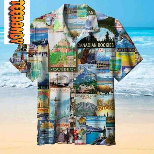 Canadian Landscape Drawing Hawaiian Shirt