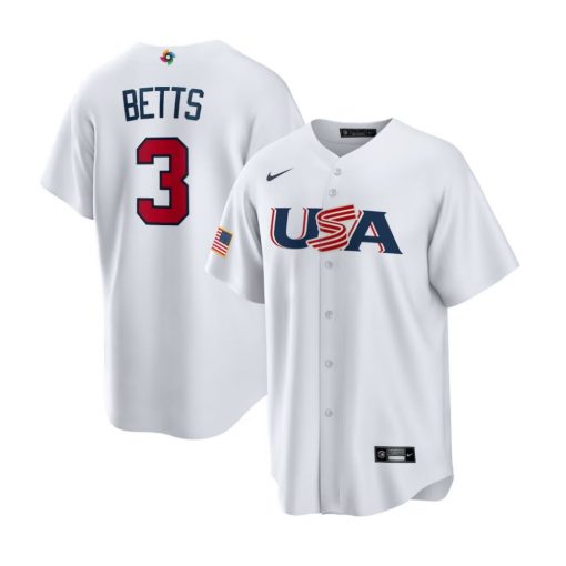 USA Baseball Mookie Betts White 2023 World Baseball Classic Replica Player Jersey