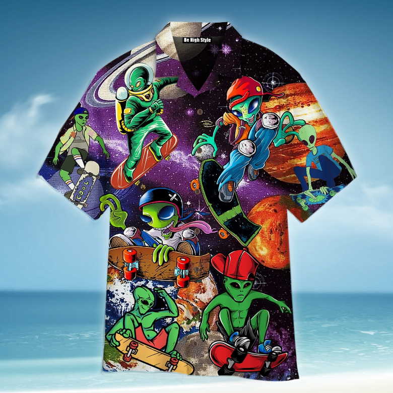 Alien With Skate In The Universe Hawaiian Shirt