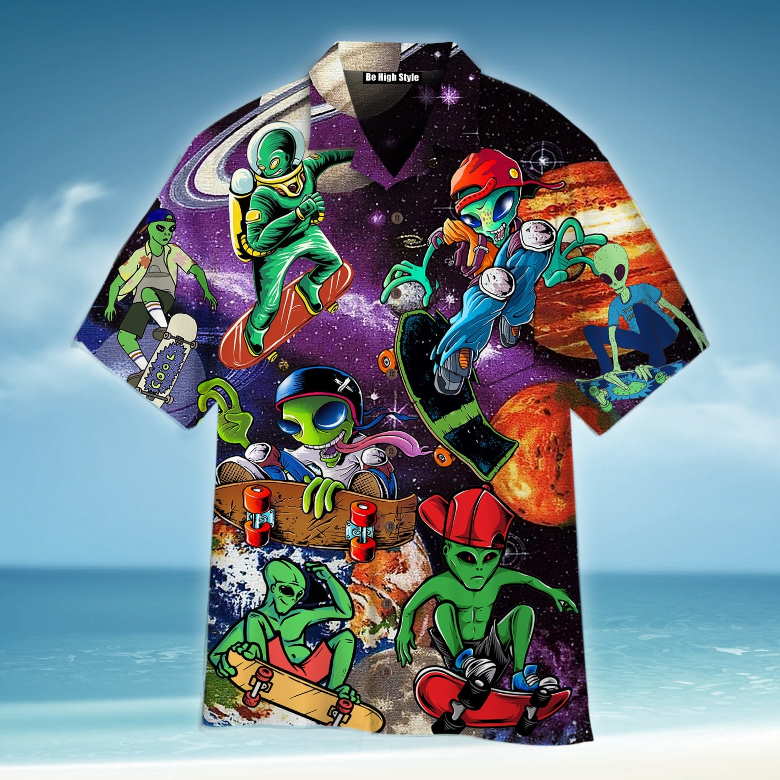 Alien With Skate In The Universe Hawaiian Shirt