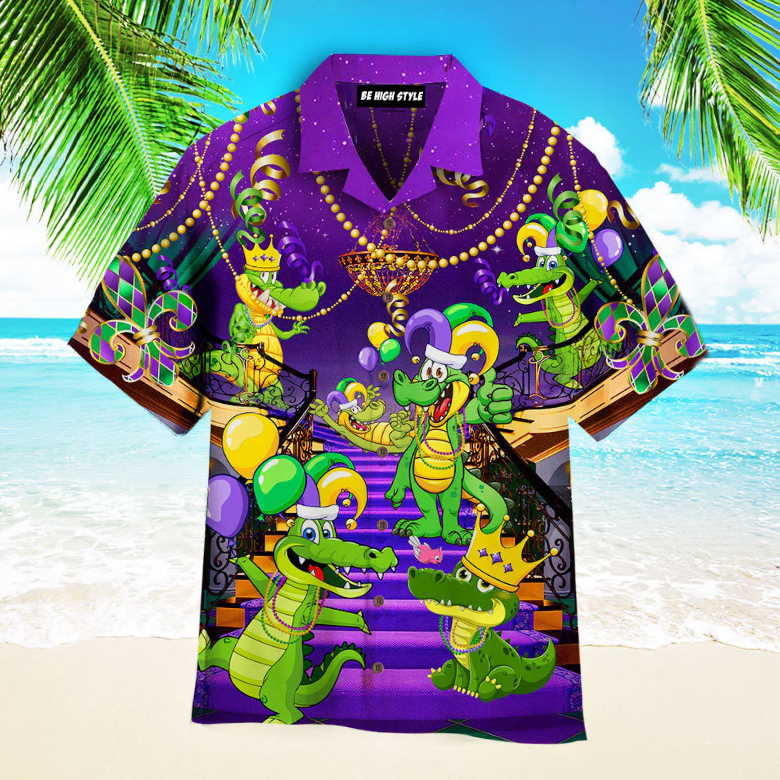 Alligators Funny Mardi Gras Aloha Hawaiian Shirt