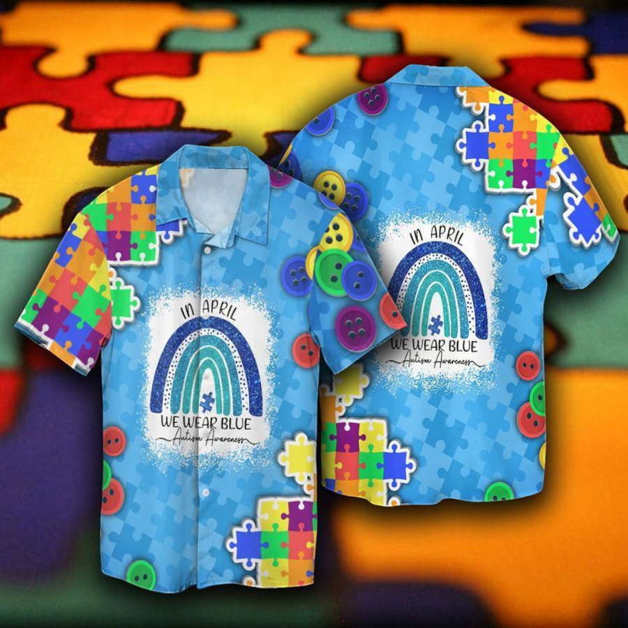 Autism Awareness In April We Wear Blue Hawaiian Shirt