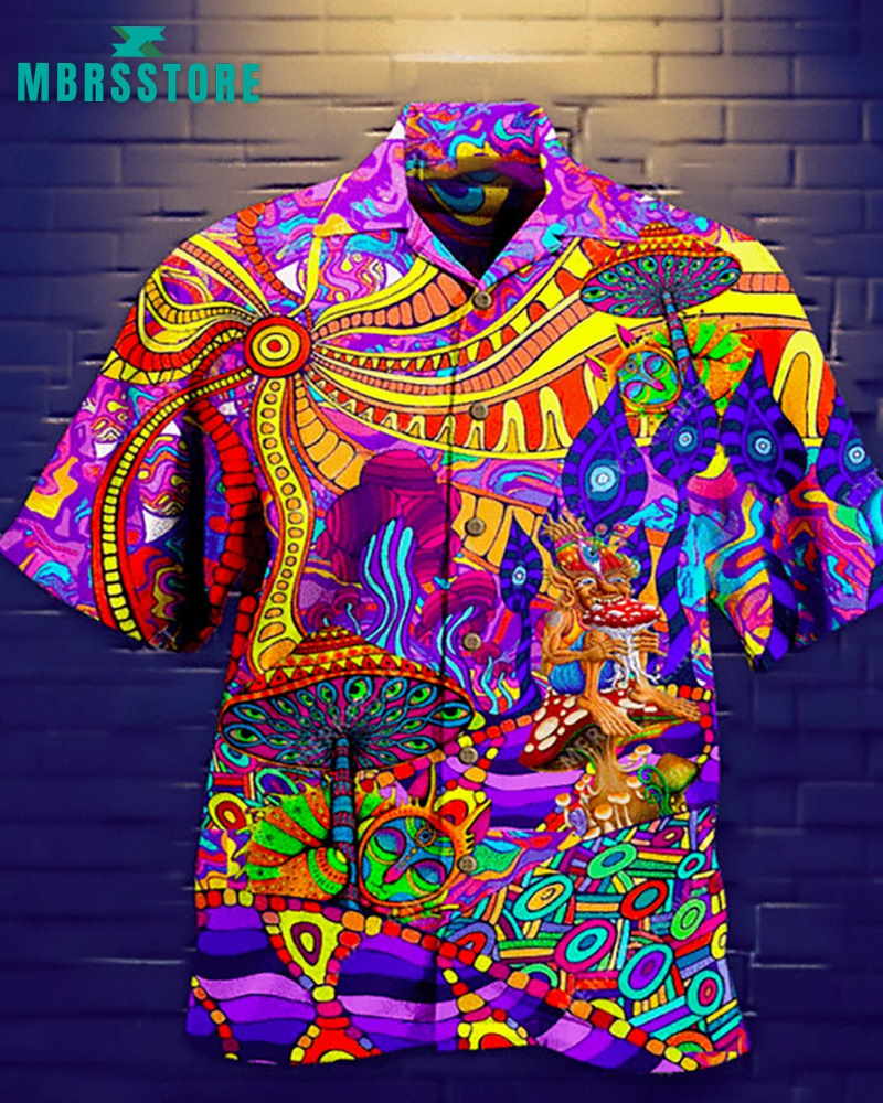 Awesome Colorful Psychedelic Be Groovy Unisex Summer Short Sleeve Hawaiian Shirt