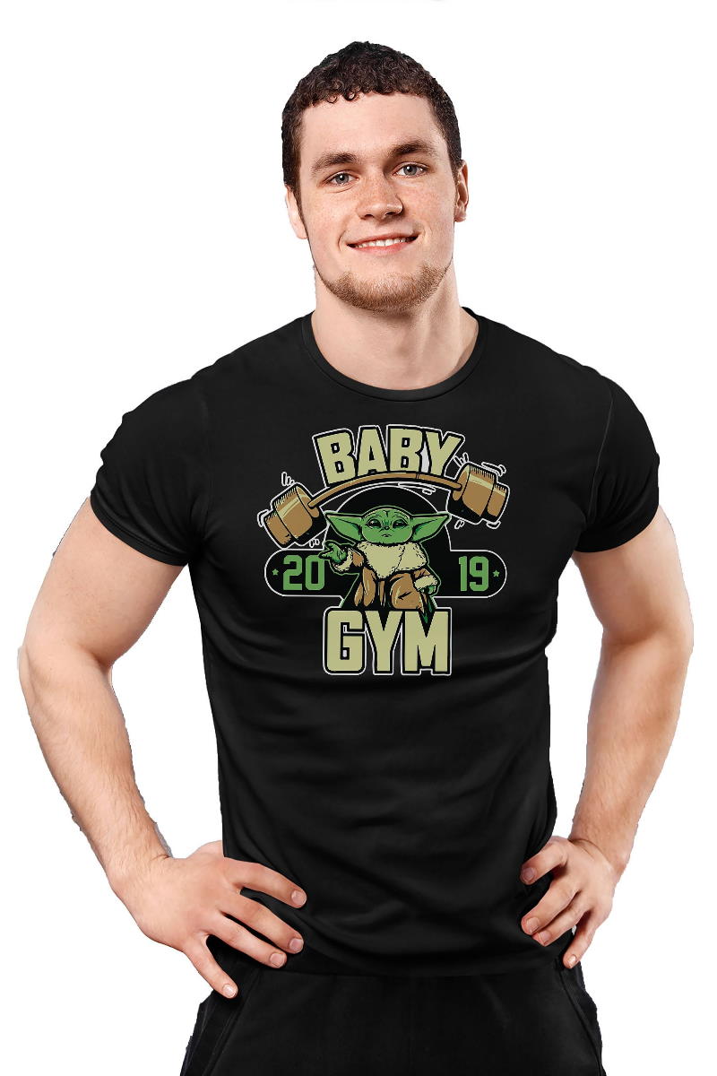 Baby Yoda Gym T-Shirt Gamers Geek Training Top Funny Gym T-Shirt