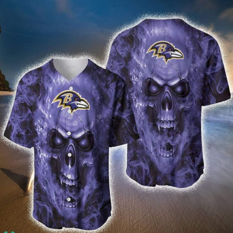 Baltimore Ravens Skull In Flame Baseball Jerseys