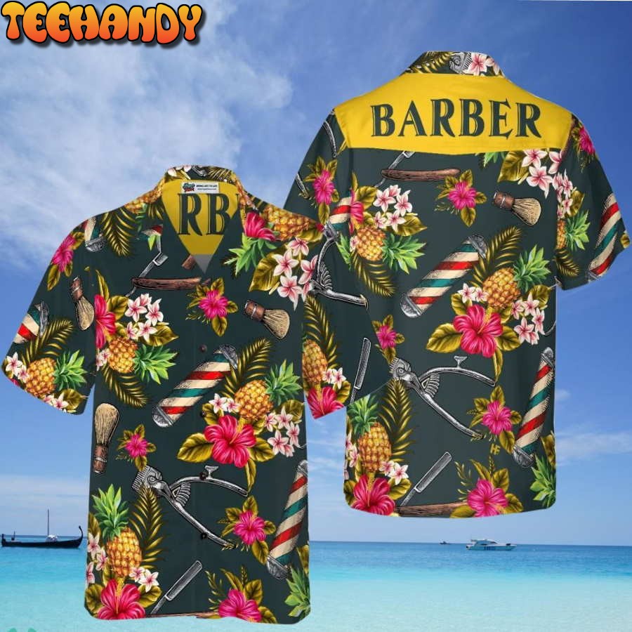 Barber Tools Tropical Leaves Hawaiian Shirt