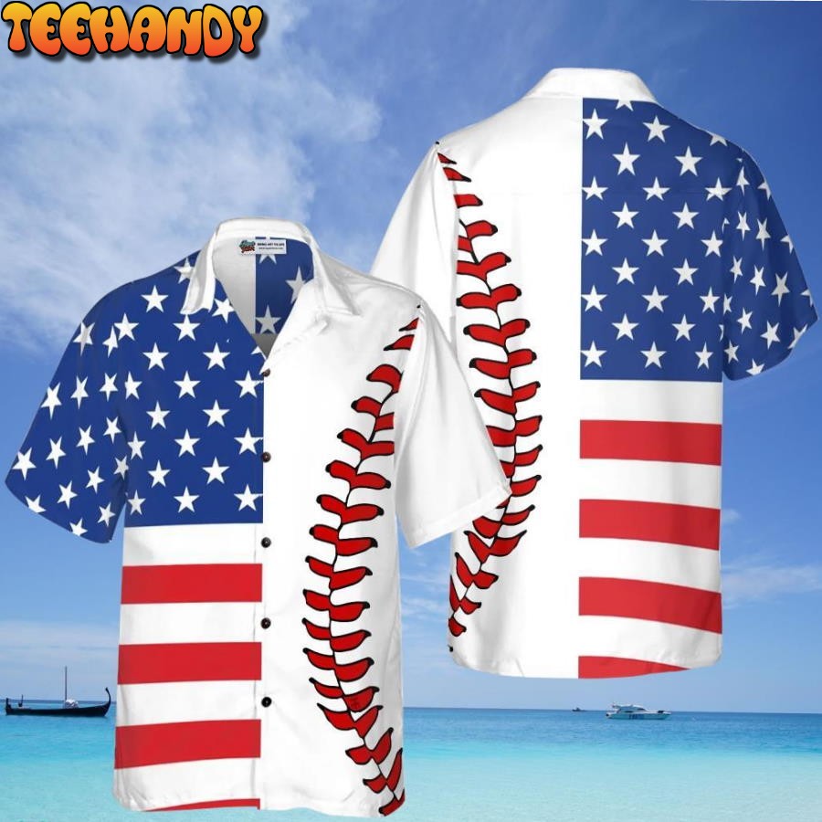 Baseball American Flag Hawaiian Shirt