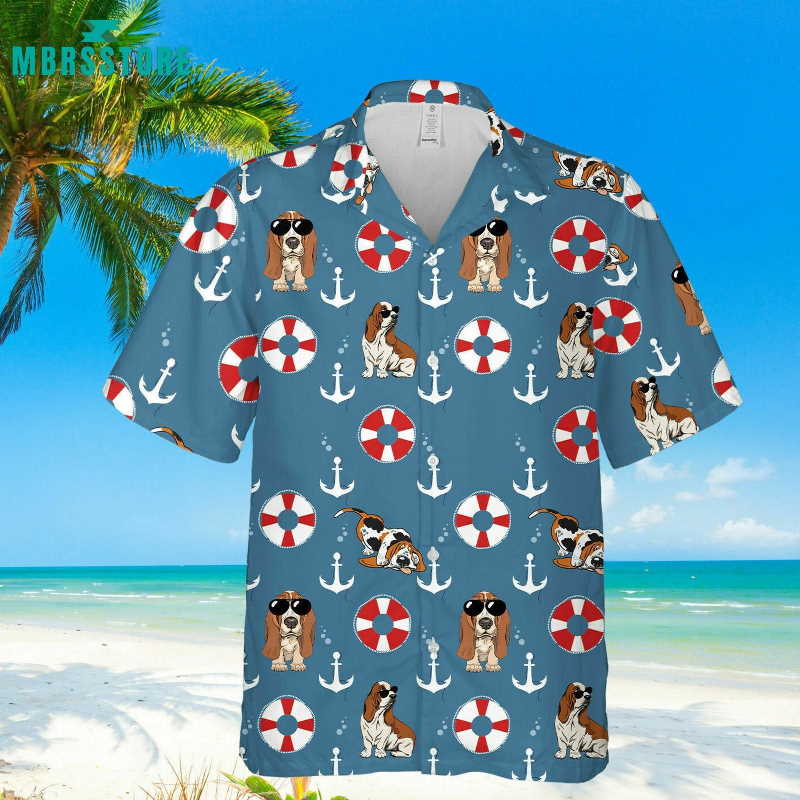 Basset Hound Summer Beach Aloha Me Birthday Presents Honeymoon Style Hawaiian Shirt