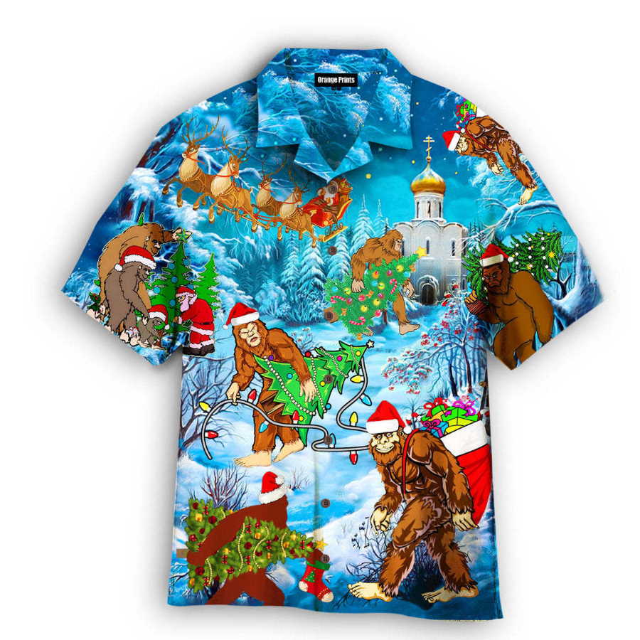 Bigfoot At Christmas Hawaiian Shirt