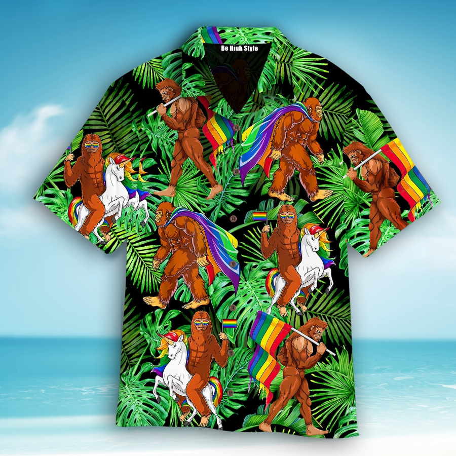 Bigfoot Gay Proud Of LGBT Rainbow Flag Hawaiian Shirt