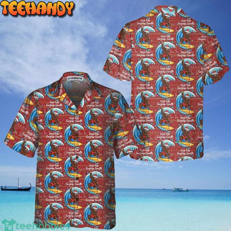 Bigfoot Surfing Christmas Hawaiian Shirt