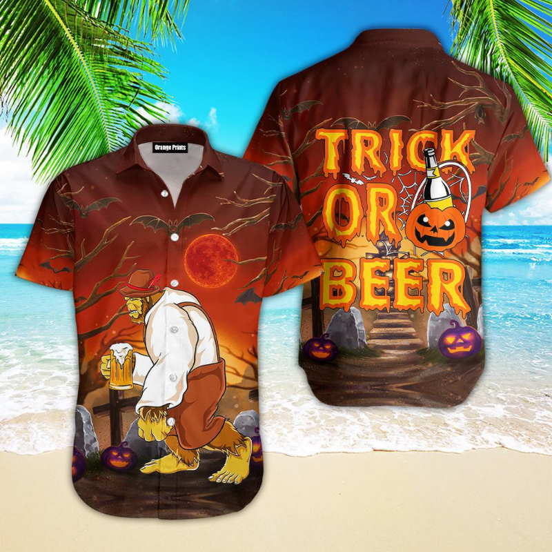 Bigfoot Trick Or Beer Halloween Hawaiian Shirt