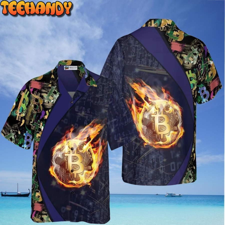 Bitcoin Block Chain Flame Hawaiian Shirt