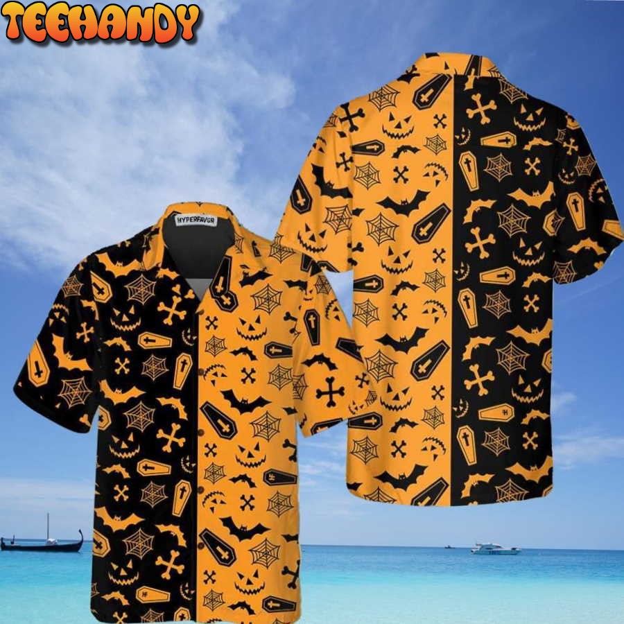 Black And Orange Spooky Halloween Hawaiian Shirt