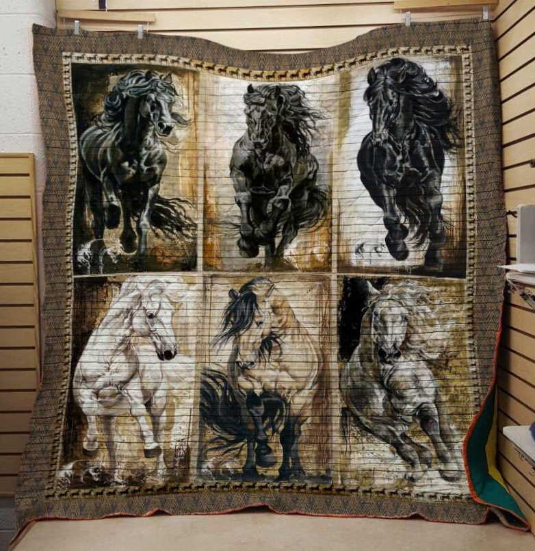 Black And While Horse 3D Customized Quilt Blanket