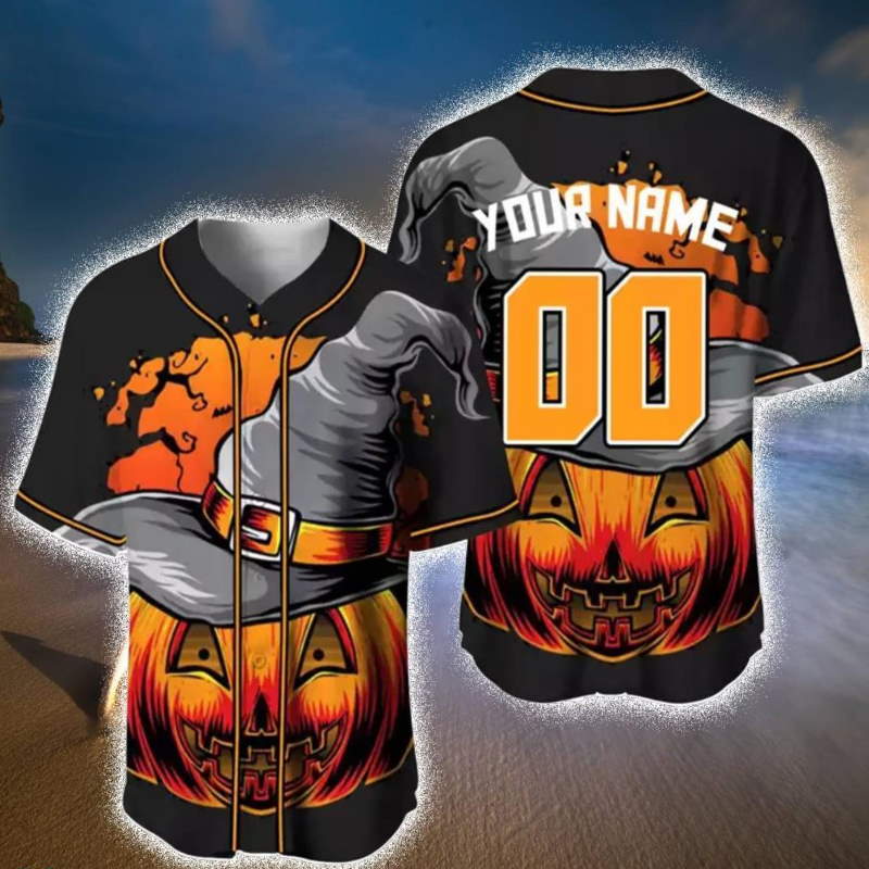 Black Halloween Pumpkin Baseball Jersey