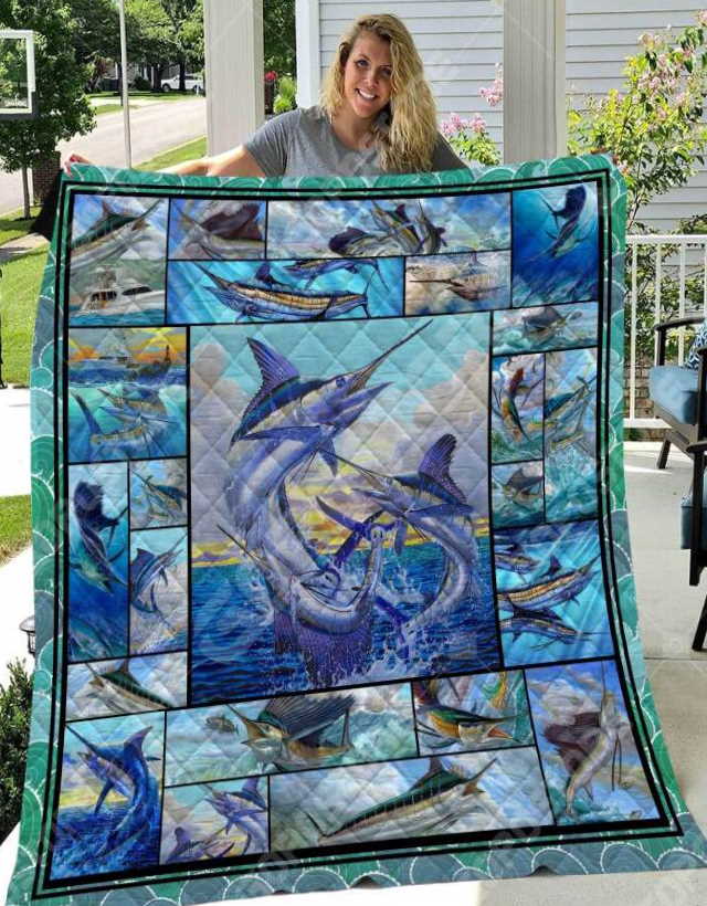 Blue Marlin Fishing Art Like 3D Customized Quilt Blanket