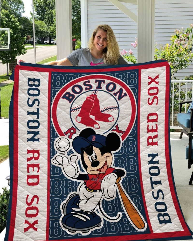 Boston Red Sox Mickey Mouse Fabric Customize Quilt Blanket