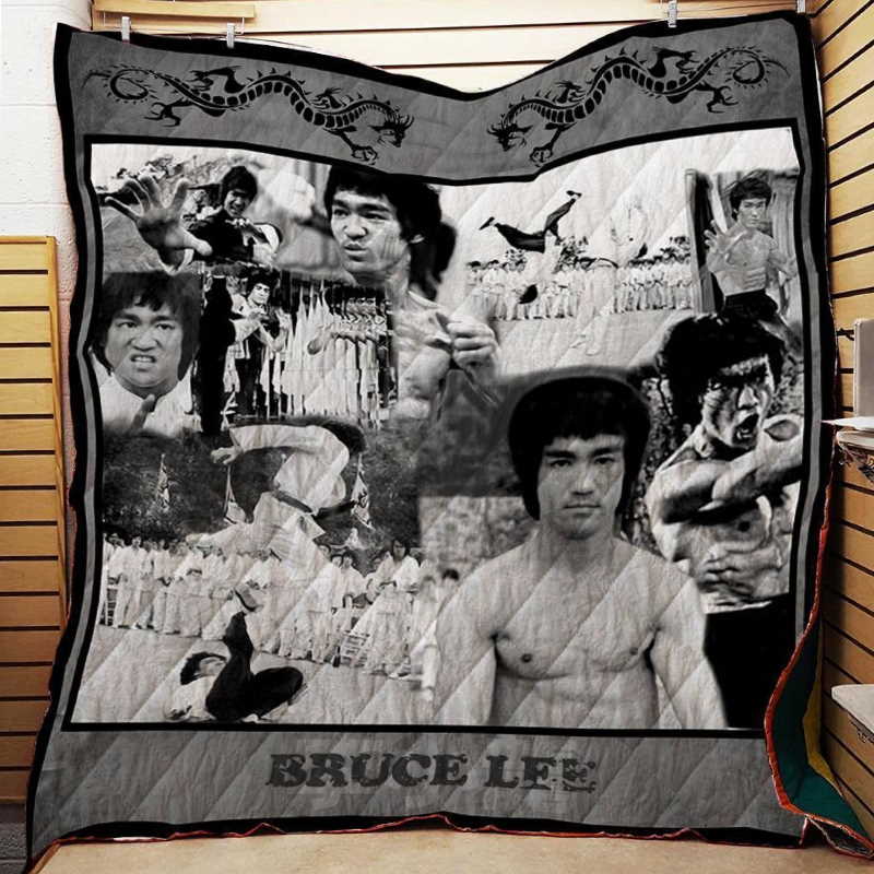 Bruce Lee Black And White Quilt Blanket