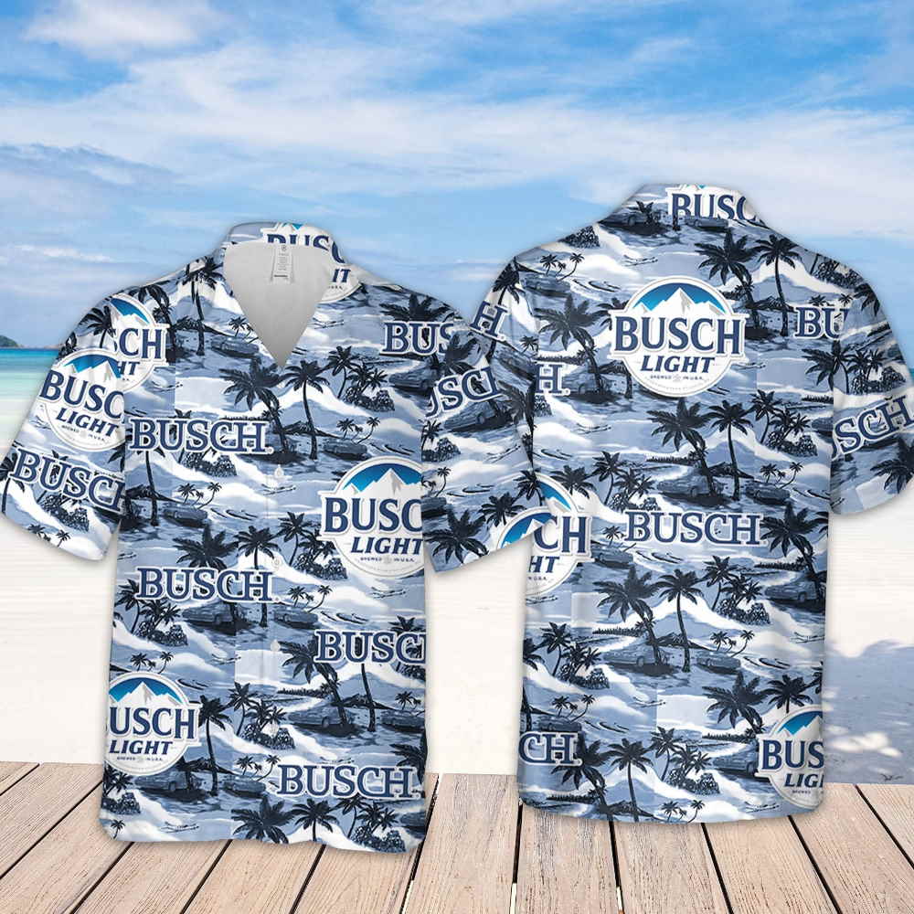 Busch Light Sea Island Pattern Hawaiian Shirt