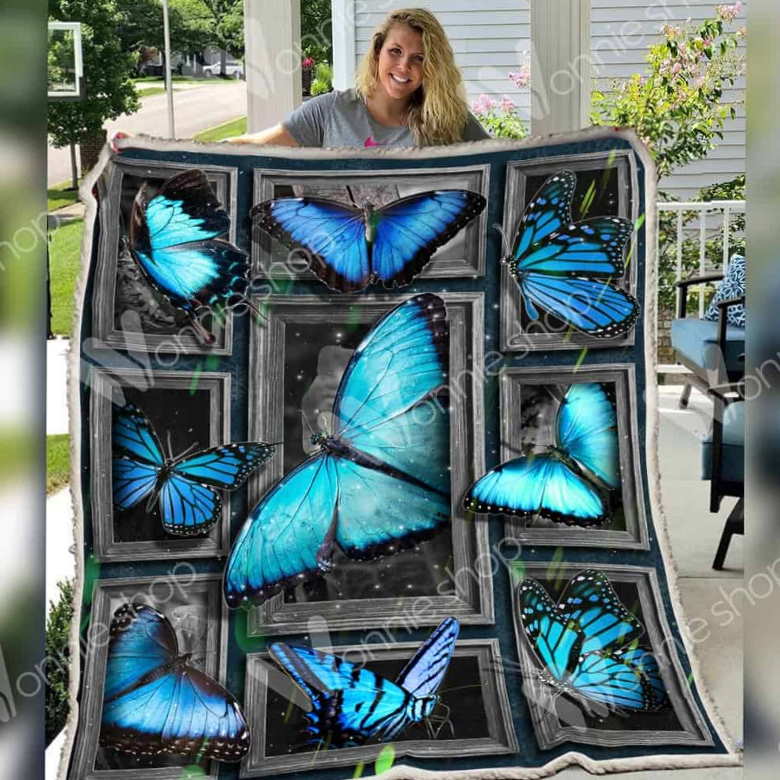 Butterfly Beauty Of Blue Butterfly 3D Quilt Blanket