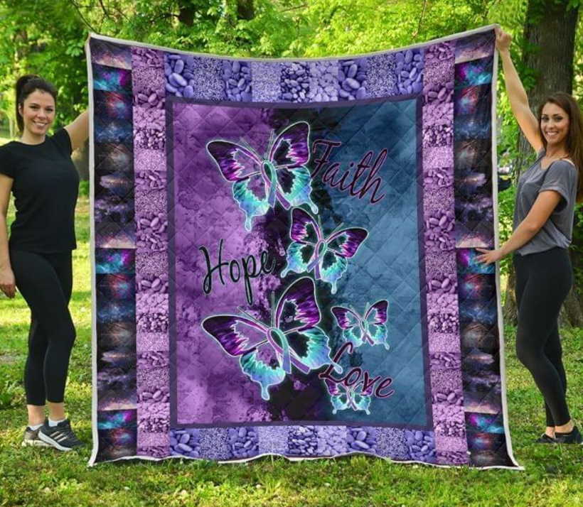 Butterfly Faith Hope Love 3D Quilt Blanket