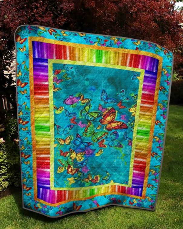 Butterfly Rainbow Colors Christmas Gift 3D Quilt Blanket