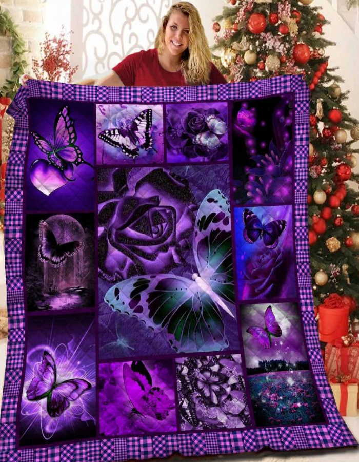 Butterfly The Purple Roses 3D Quilt Blanket