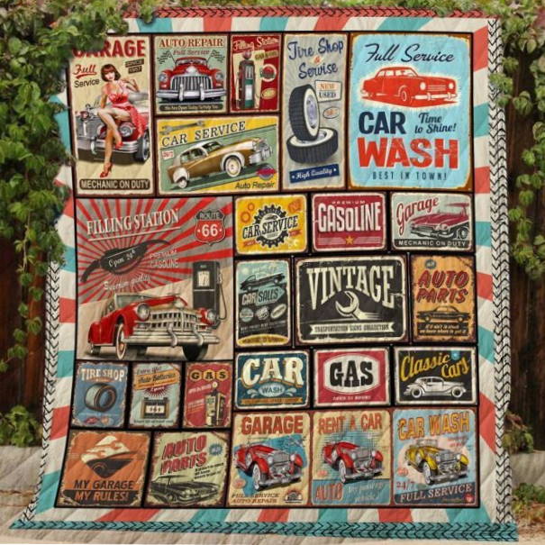 Car Service Retro 3D Customized Quilt Blanket