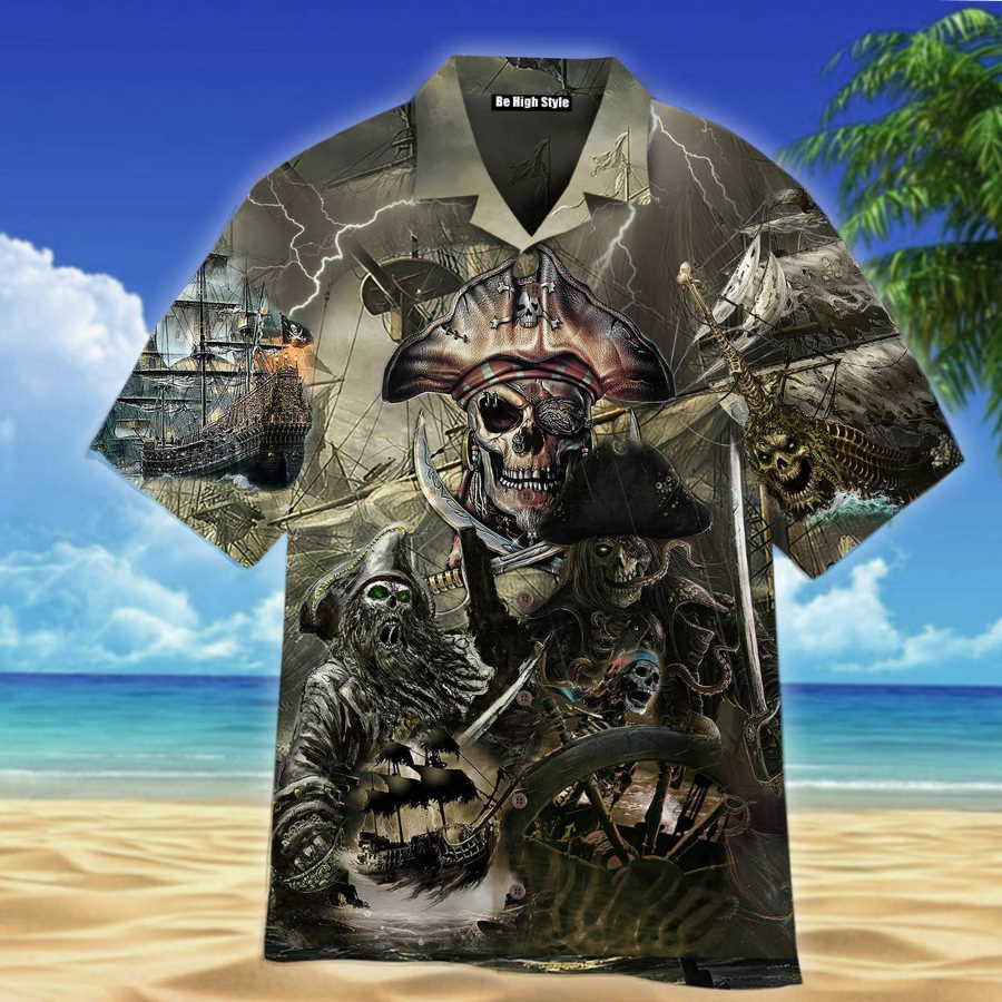 Caribbean Skull Pirate Ghost Ship Hawaiian Shirt