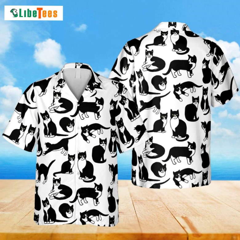 Cartoon Tuxedo Cats White Hawaiian Shirt