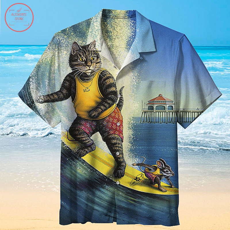 Cat And Mouse Surfing Hawaiian Funny Summer Shirt