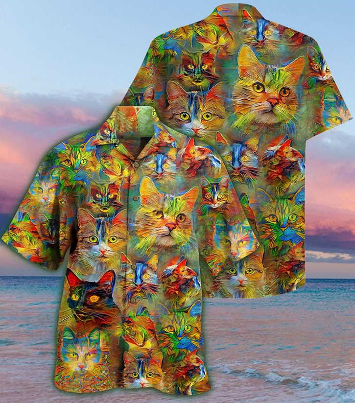 Cat Beautiful Colorful Painting Hawaiian Shirt