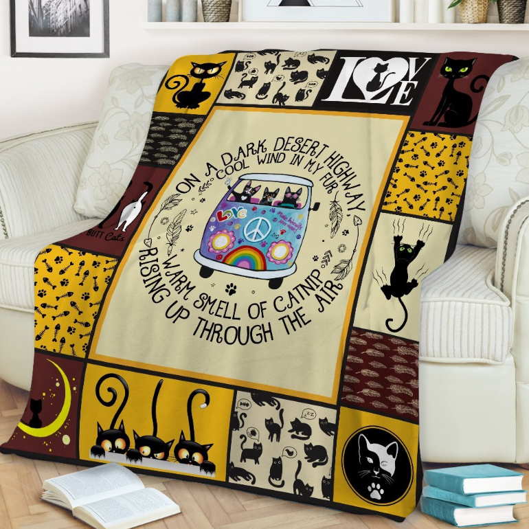 Cat Black On Highway Circle All Over Print 3D Quilt Blanket