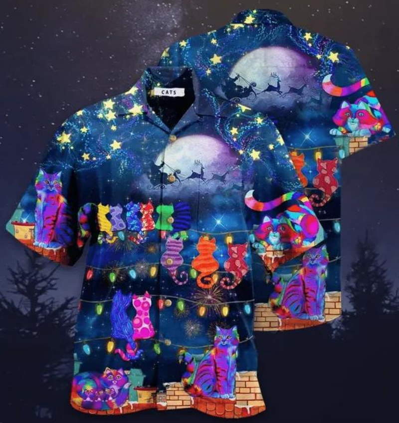 Cat By Christmas Night Hawaiian Shirt