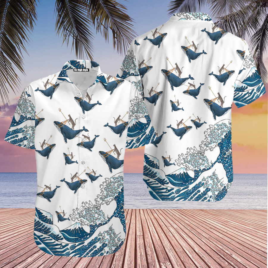 Cat Riding Whale Funny Hawaiian Shirt