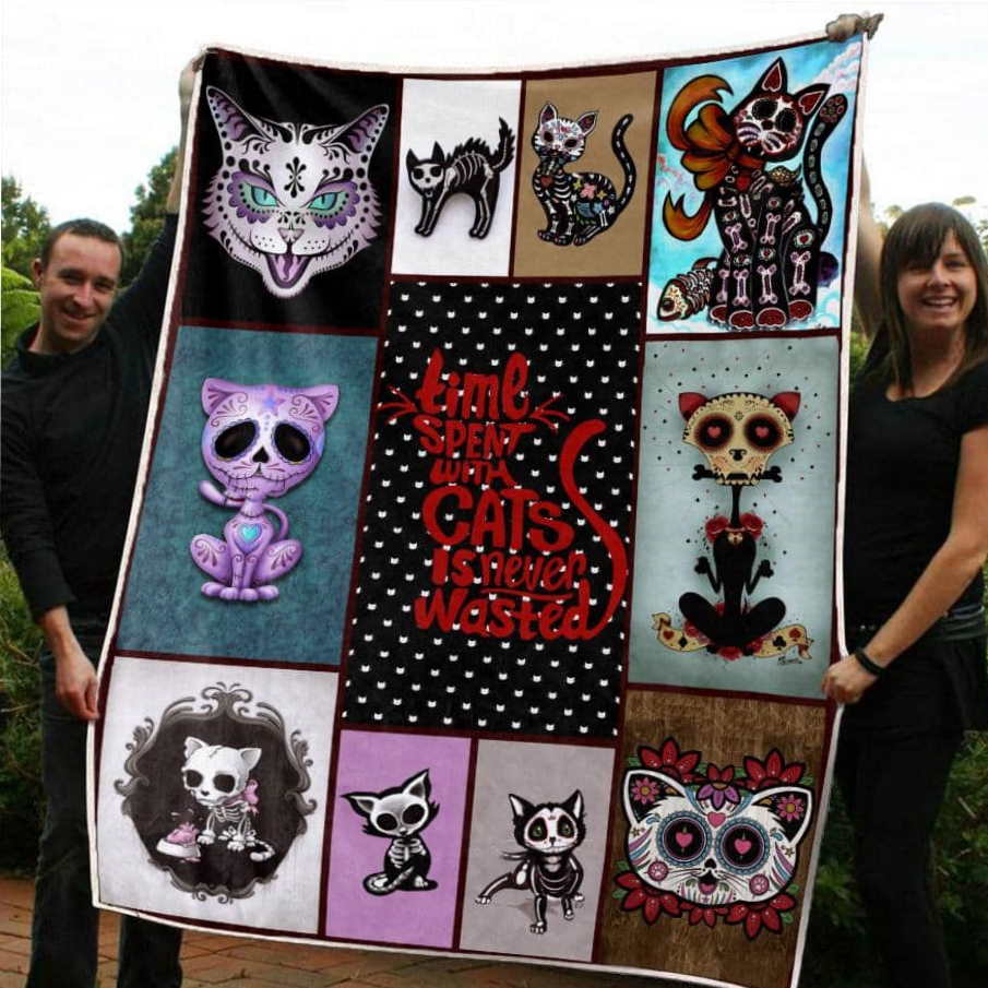 Cat Skeleton Cat 3D Quilt Blanket