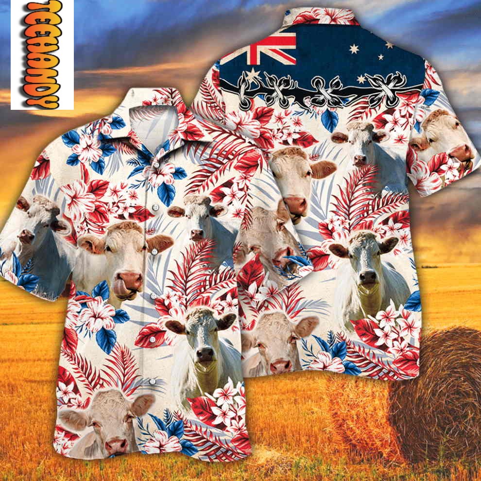 Charolais Cattle Australian Flag Hawaiian Shirt