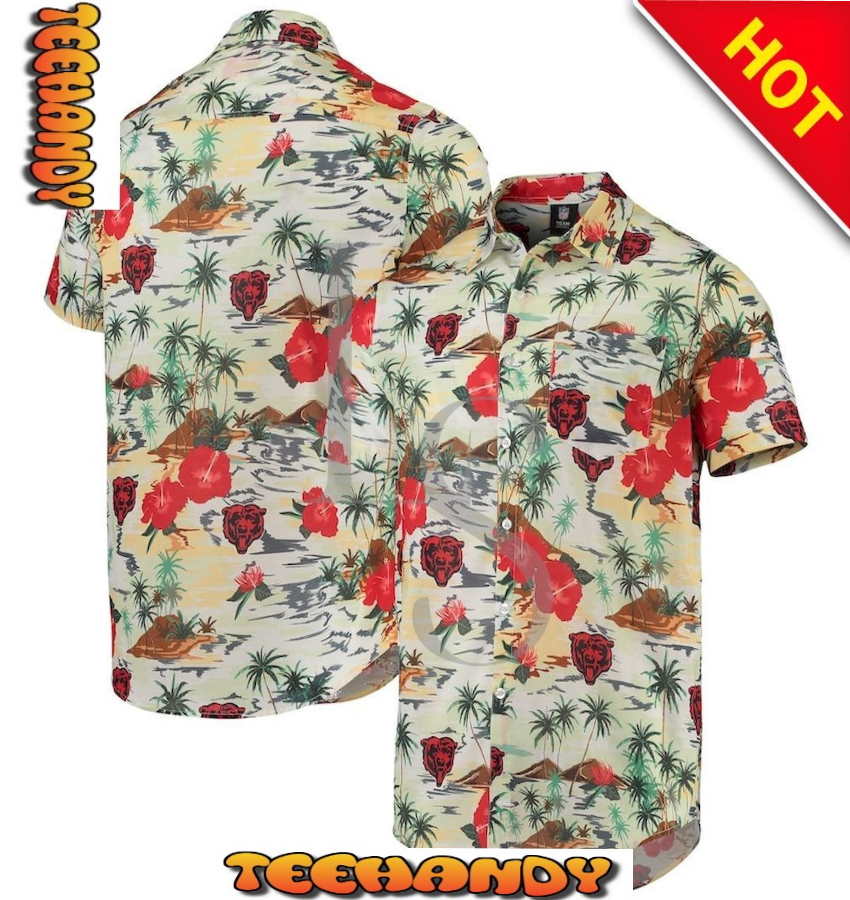 Chicago Bears Cream Paradise Floral Hawaiian Shirt