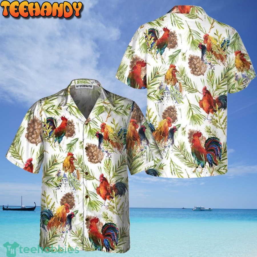 Chicken With Christmas Plants Hawaiian Shirt