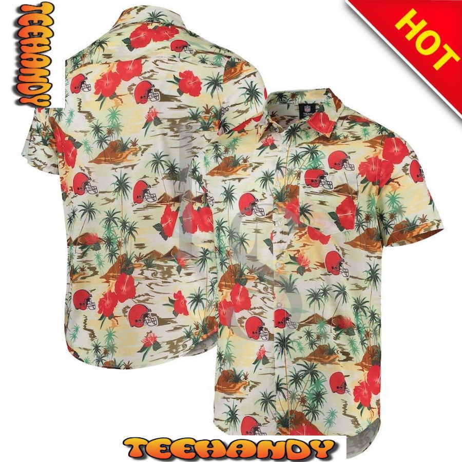 Cleveland Browns Cream Paradise Floral Hawaiian Shirt