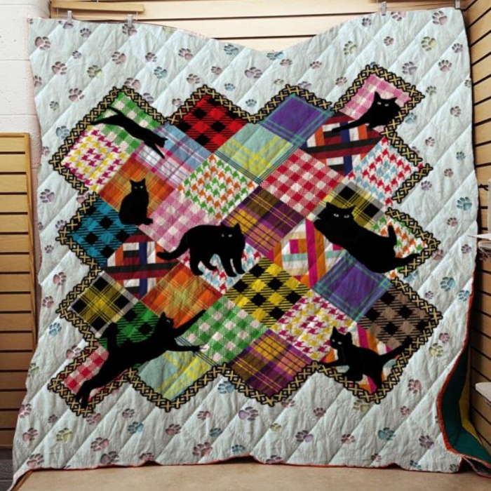 Colorful Black Cat 3D Customized Quilt Blanket