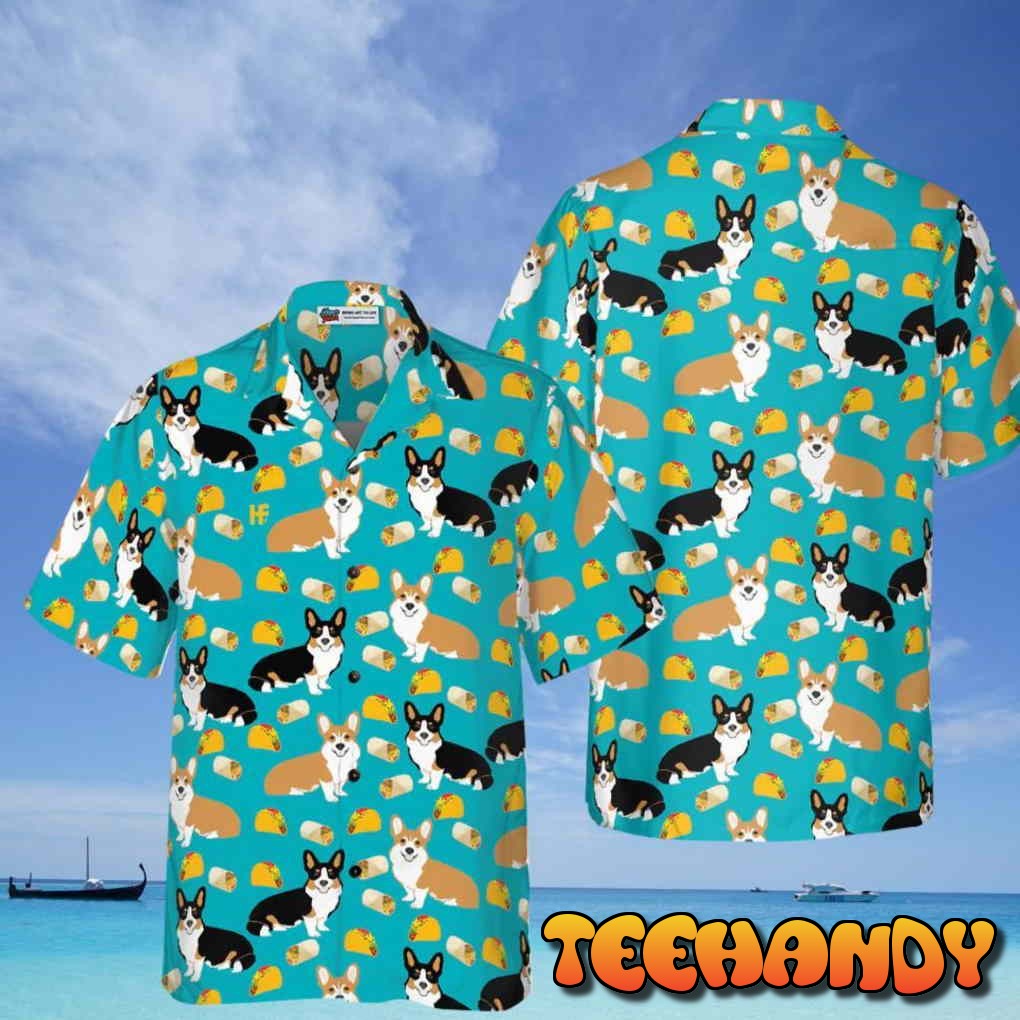 Colorful Corgi And Foods Hawaiian Shirt