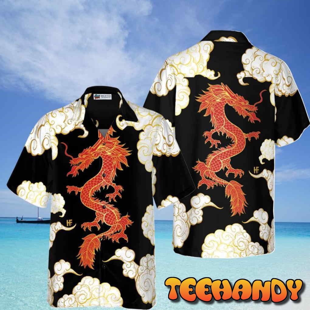 Cool Chinese Dragon Black Red Cloud Hawaiian Shirt For Men And Women