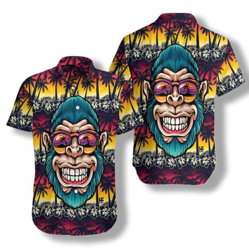 Cool Monkey Head In Paradise Hawaiian Shirt