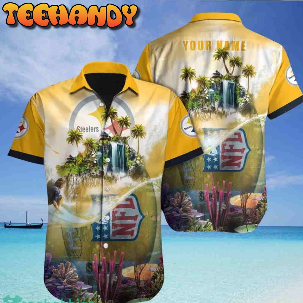 Coral Sea Custom Name Pittsburgh Steelers NFL Tropical Hawaiian Shirt