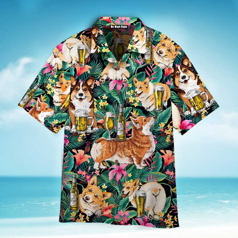 Corgi Dog Drink Beer Aloha Hawaiian Shirt